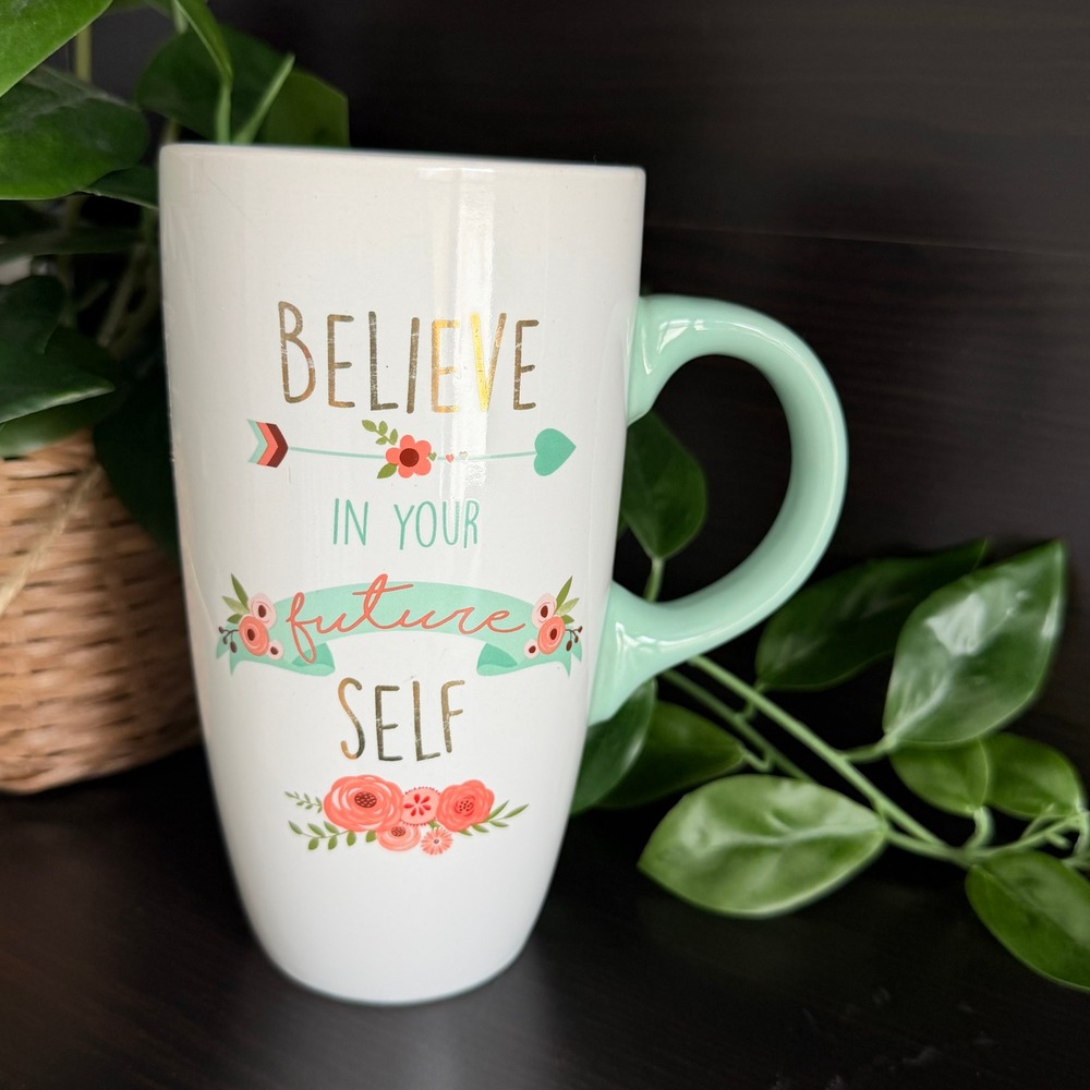 Sheffield Home Believe In Your Future Self Tall Ceramic Latte Mug Mint Green 6"‎